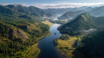 Fototapeta premium Four pure rivers flowing out of the beautiful Garden of Eden, aerial view