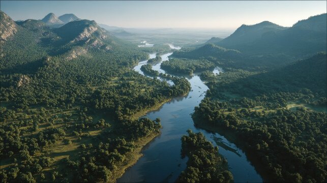 Four pure rivers flowing out of the beautiful Garden of Eden, aerial view