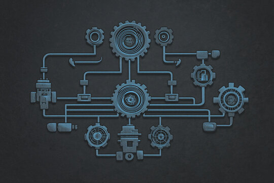 Concept of a machine learning pipeline on a dark charcoal background