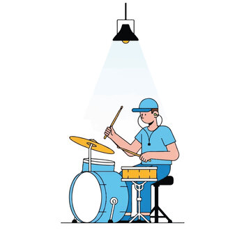 Man playing blue drum kit set.