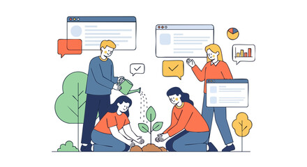 Fototapeta premium Team Working Together for Sustainable Business Growth Illustration
