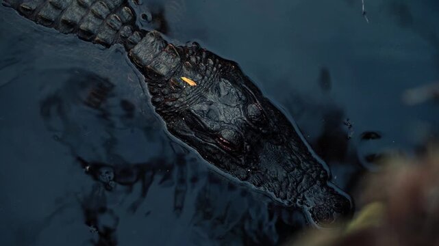 Bird's-eye view of an alligator resting in South Carolina marshlands