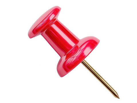 Percevejo vermelho isolado com pino dourado para an&uacute;ncios importantes e organiza&ccedil;&atilde;o de escrit&oacute;rio