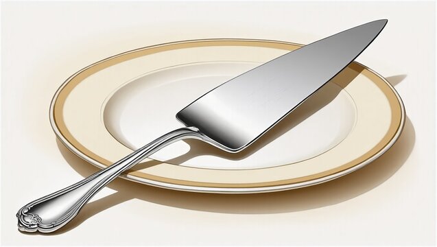 Cake server on plate in elegant serving presentation on a neutral background