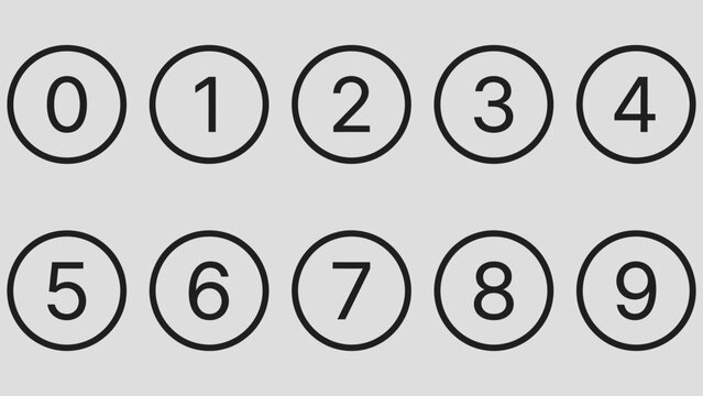 Round number buttons symbols icon set. Digit circle black indicators. Phone interface graphic isolated. Simple 1, 2, 3, 4, 5, 6, 7, 8, 9, 0 count design for web or mobile app.