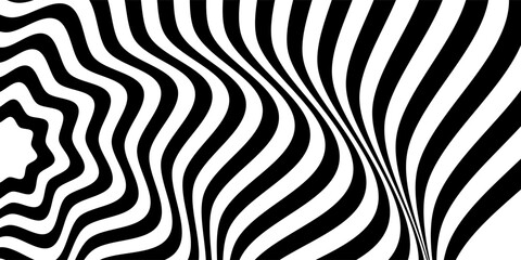 Obraz premium Black And White Wavy Optical Illusion Pattern With Hypnotic Radial Star Center For Backgrounds