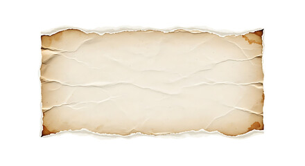 Obraz premium Torn Aged Vintage Paper Scrap with Ragged Edges and Horizontal Creases Isolated on a Solid Black Background