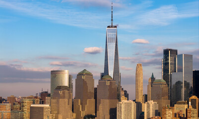 Fototapeta premium Manhattan aerial view in New York City. New York City skyline with skyscrapers. NYC Manhattan skyline. New York downtown panorama.