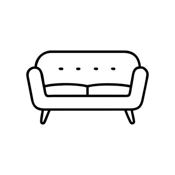 Outline drawing of a modern style couch on transparent background silhouette