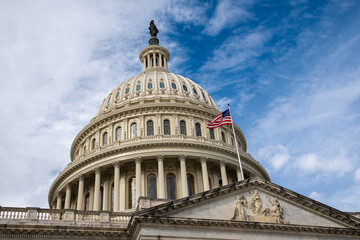 Obraz premium Capitol building in Washington DC government landmark. Capitol dome architecture in United States. Capitol monument symbol in America. Capitol iconic landmark in USA.