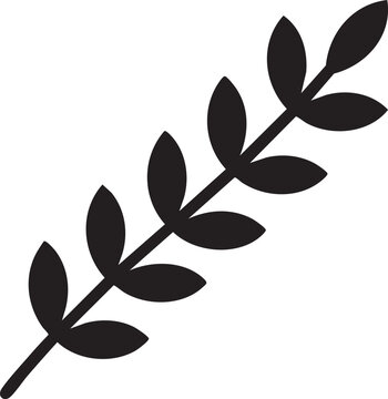 Black leaf branch icon, vector laurel leaves, simple foliage symbol, minimalist plant silhouette