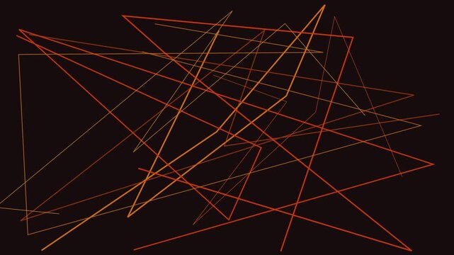 Abstract geometric wireframe animation with glowing orange lines on dark background
