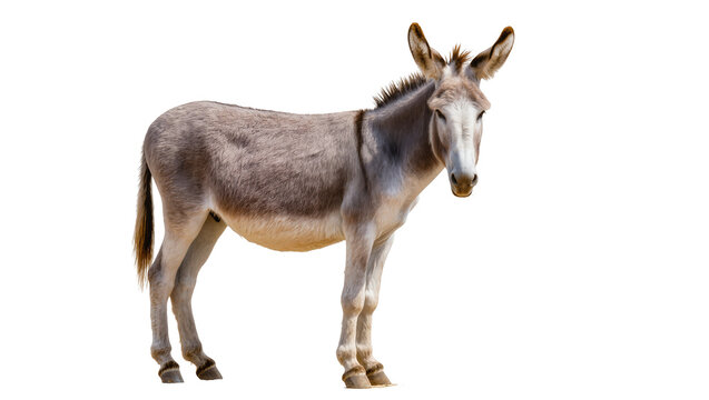 Gray donkey standing, isolated on transparent background
