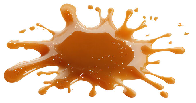 Respingo de calda de caramelo isolado em fundo transparente elemento de design l&iacute;quido para doces e sobremesas