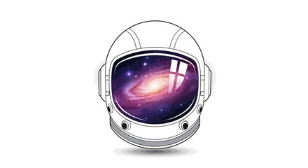 Naklejka premium A Star Wars Day sci fi space illustration presents a galaxy character parody in a minimalist style, reflected in the visor of a white astronaut helmet against a clean background