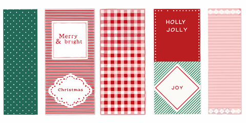 Five festive christmas gift tags with varied patterns and greetings © Ganesh