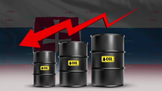 Slovakia Flag with Oil Barrels and Red Downward Arrow Rising Crude Prices Economic Growth