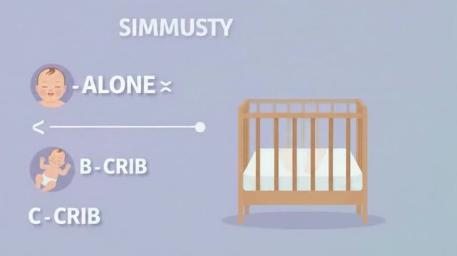 Baby infant crib alone back sleep safety guideline illustration calm pastel nursery safe sleep alone back guideline newborn infant crib blanket bedding blue background health education