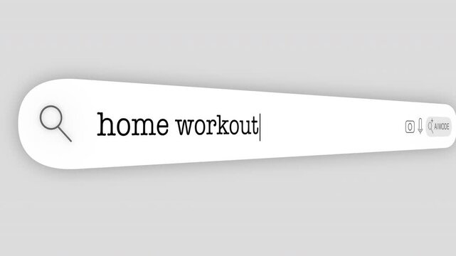 Search Bar Internet browser Animation with typing of the "home workout" word usefull for 4K video footage
