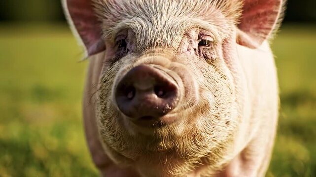 Close-up Portrait of a Domestic Pig Outdoors in Daytime
