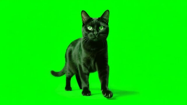 black cat isolated on green screen for vfx projects