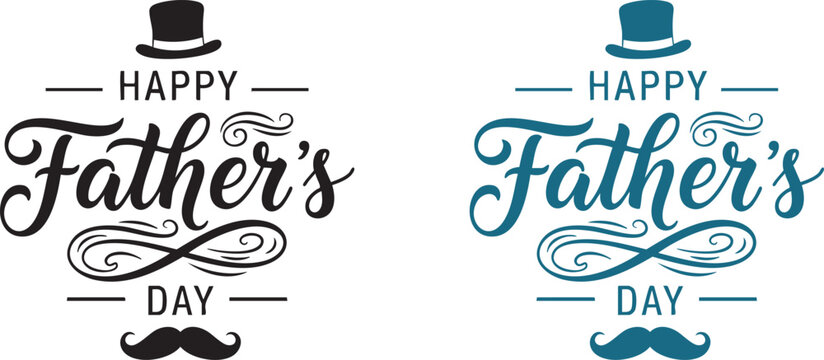 Happy father's day typography with hats and mustaches