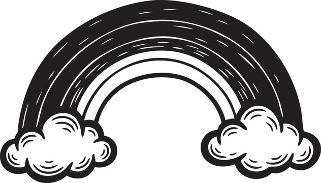 Black and white rainbow icon with clouds
