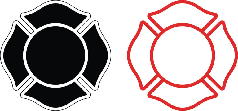 Firefighter Emblem Icon Set Vector, St Florian Maltese Cross Fire Department Badge Design for Emergency Services, Public Safety, Rescue Teams, and Professional Firefighter Branding