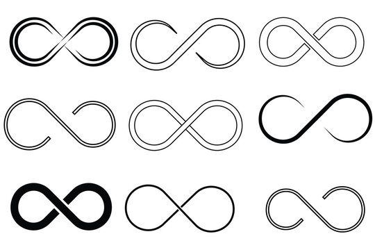 Infinity shape icon vector set with white background,  Symbols of endless, unlimited, eternal. Infinity, eternity, Vector graphic EPS 10.