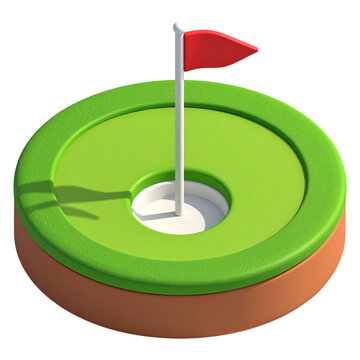 Green golf hole with flag 3d render isolated on white background perfect for sports game design and golf club marketing