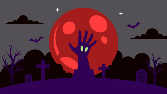 Silhouettes of people watching a glowing brain under a full moon