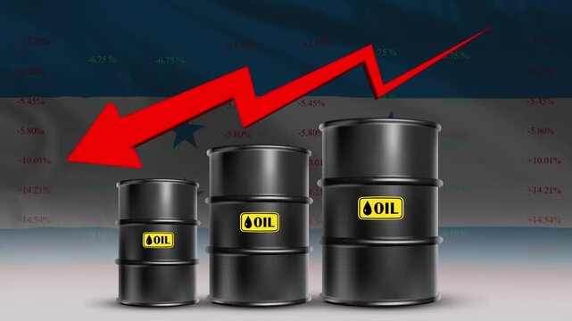 Honduras flag with oil barrels and red downward arrow crude oil price decline concept