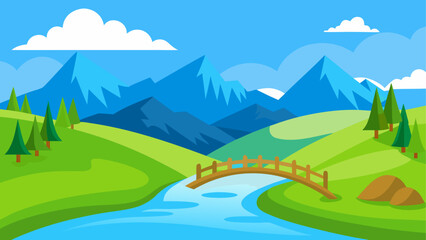 A serene landscape with a winding river through lush green hills © ruposhi