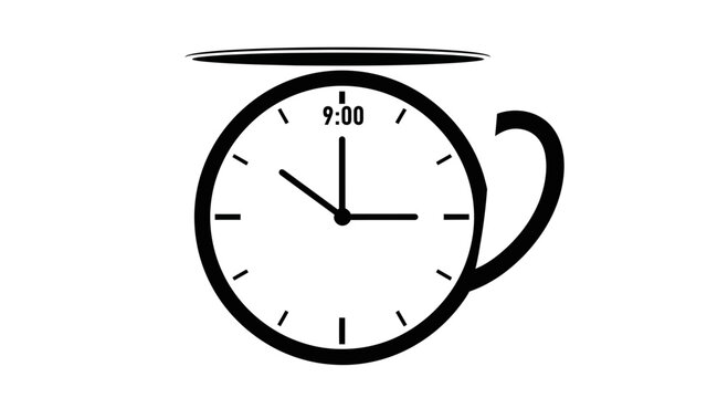 Coffee Break Time 9:00 AM Clock in Cup Icon