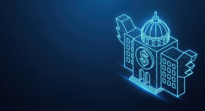 Financial institution with dollar symbol and burning building, representing economic crisis or banking disaster