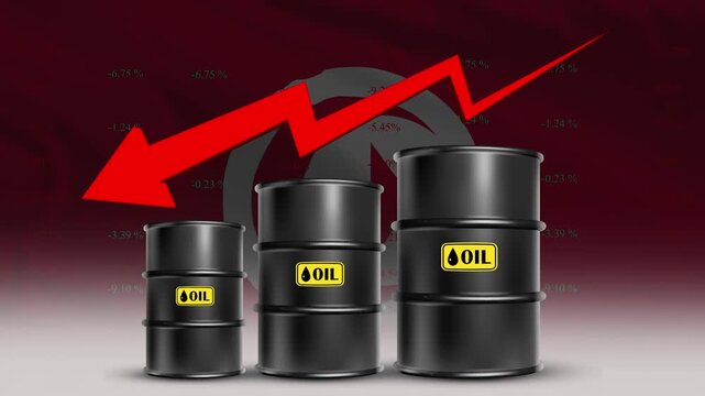 Oil Price decrease with Tunisia Flag and Rising Crude Barrel Trend