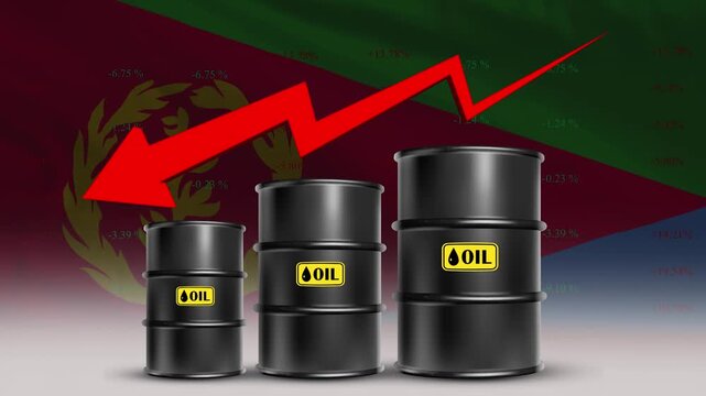 Oil Price Decline with Eritrea Flag and Falling Crude Barrel Trend