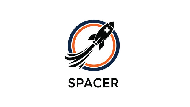 Professional logo design featuring a black rocket ship launching through a circular orange and blue ring with spacer text.