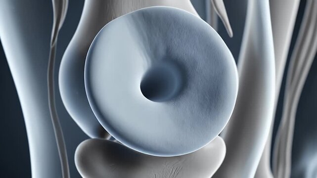 Medical CGI Visualization of Meniscus Implant in Knee Joint Scientific Representation for Healthcare Education and Research Presentations with Dark Background and Anatomical Detail