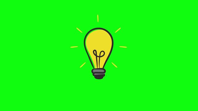 Animated hand drawn bulb on green screen representing idea and creativity