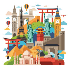 Fototapeta premium Colorful illustration of famous landmarks (1)