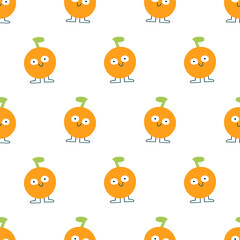 Fototapeta premium Seamless pattern with hand drawn cute orange character smiling on white background