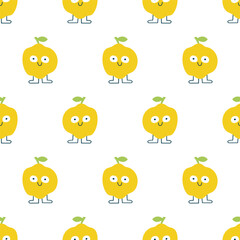 Fototapeta premium Seamless pattern with hand drawn cute lemon characters on white background