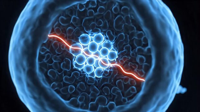 Microscopic 3D Rendering Of A Sperm Cell Approaching An Ovum With Vibrant Blue Tones And A Dark Background Perfect For Scientific Medical And Biological Education