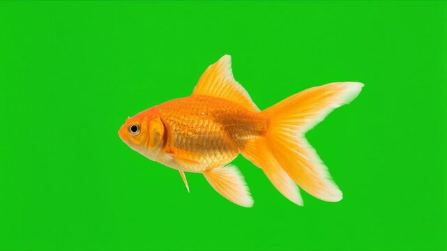 gold fish swimming isolated on a solid green background for vfx projects