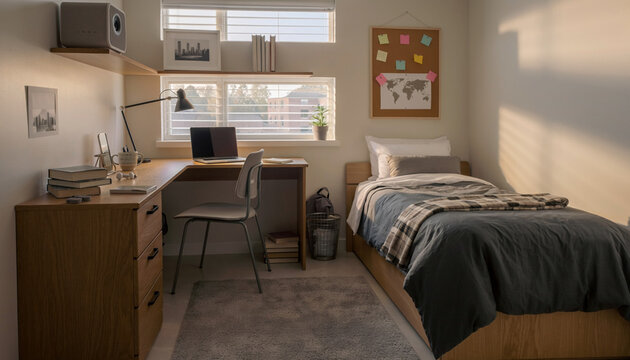 Cozy modern student bedroom and corner study space
