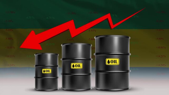 Oil Price decrease with Gabon Flag and Rising Crude Barrel Trend