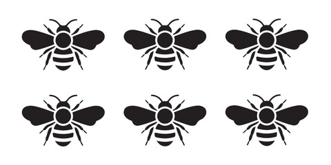 Obraz premium Six identical stylized bee silhouettes arranged in two rows for design.
