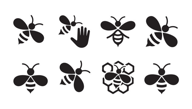 Bee set isolated. cute flying bumblebee collection. honey bees cartoon character for design.