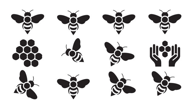 Bee set isolated. cute flying bumblebee collection. honey bees cartoon character for design.
